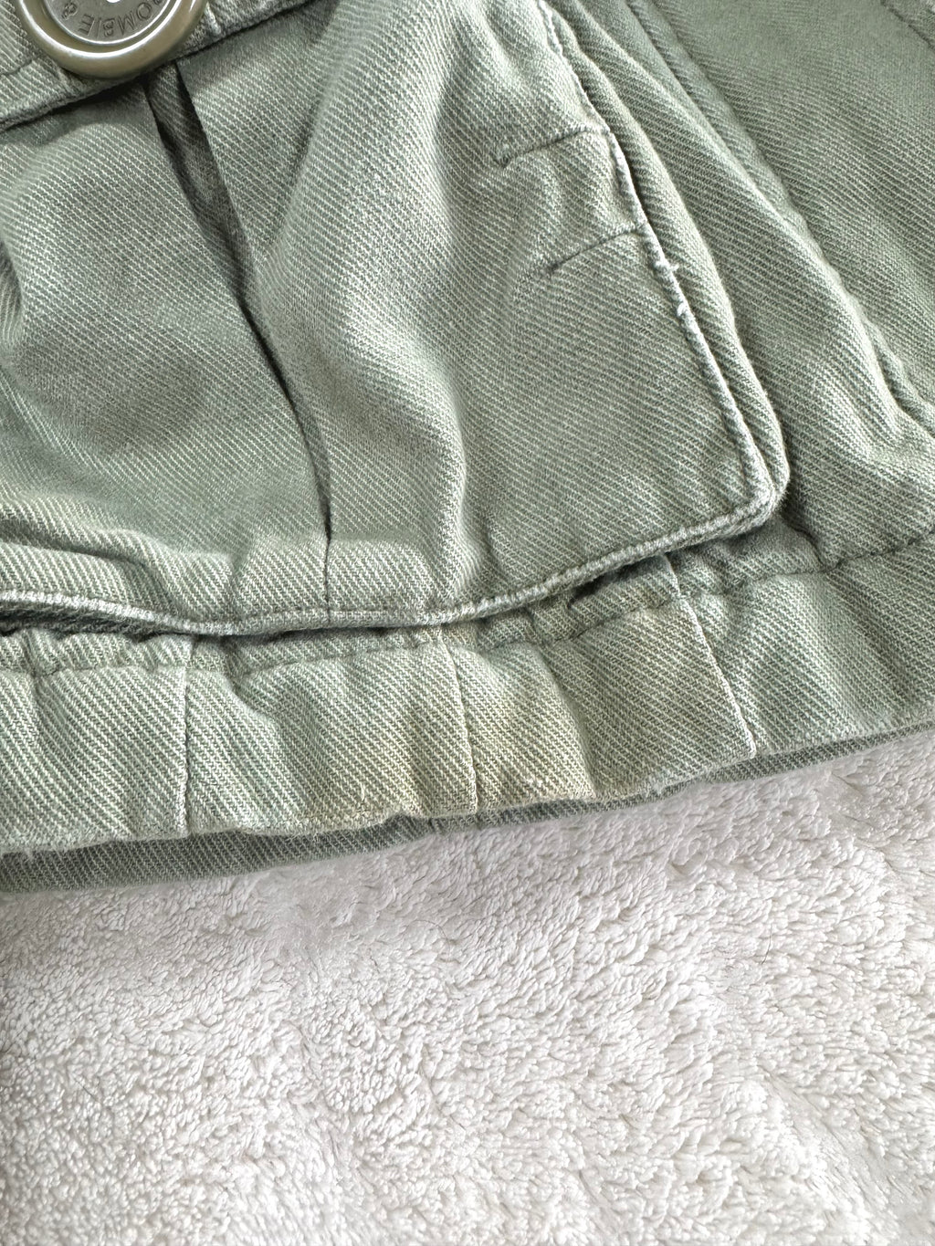 y2k vintage sage green fitted button up parka jacket with faux fur trim hood and cinch waist