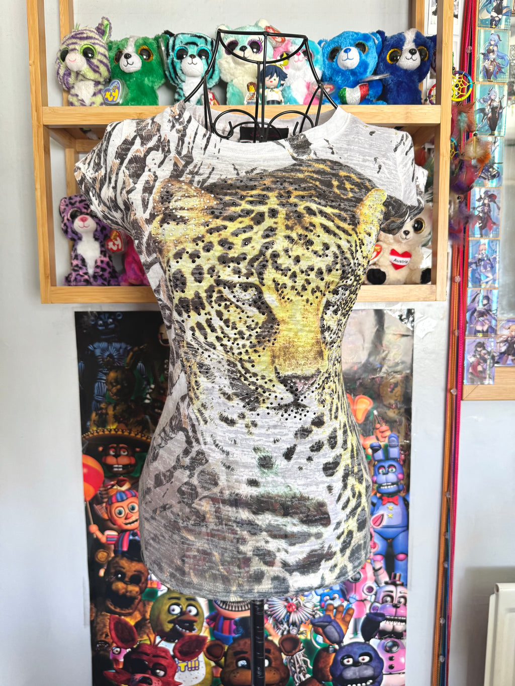 y2k vintage graphic leopard print sheer fitted tee affliction