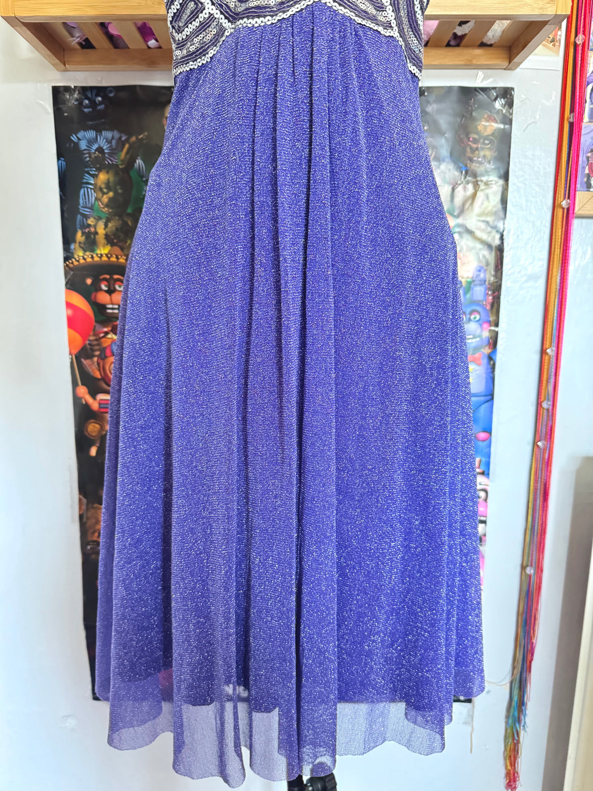 y2k vintage purple shimmery tie back sequin mesh mini dress