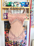 y2k vintage silk dusky pink fitted floral lace trim cami top