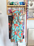 y2k vintage multicoloured blue floral print midi dress