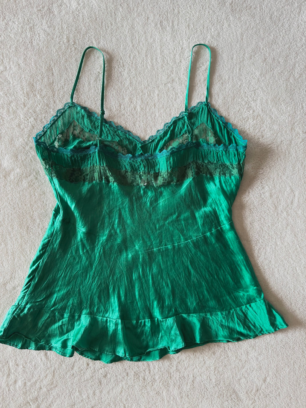 y2k vintage emerald green silk forest cami top