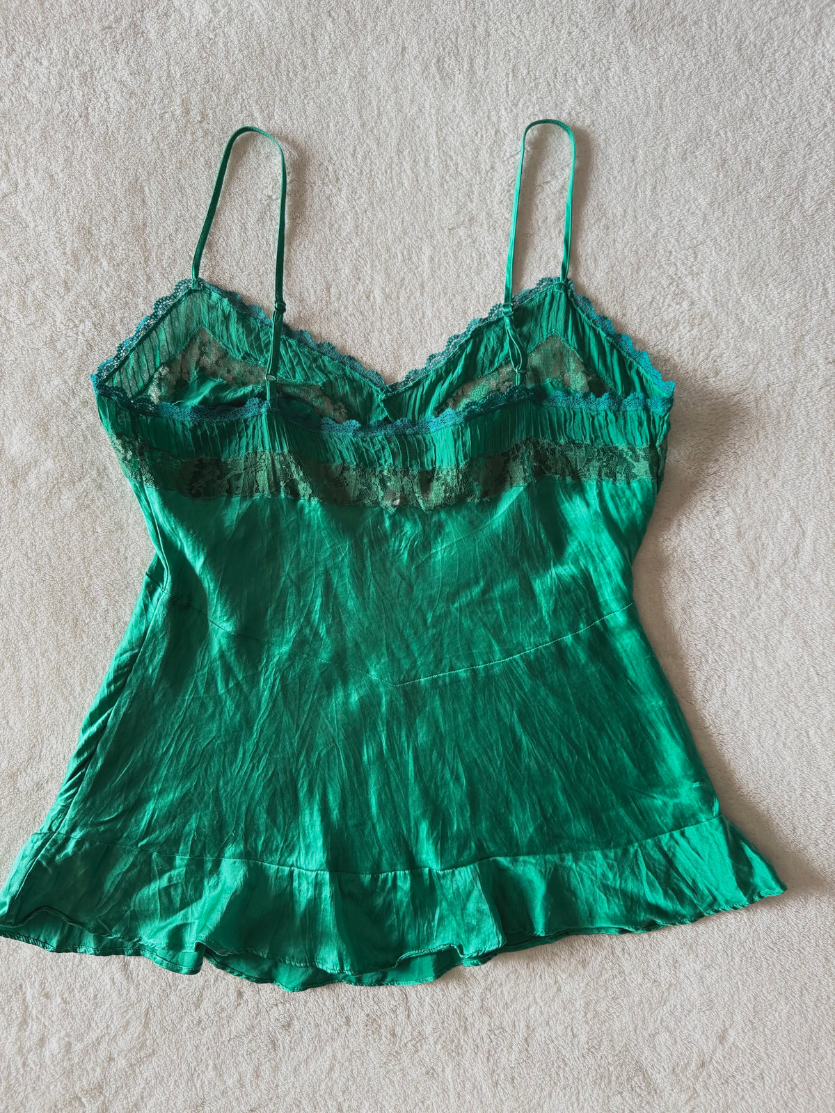 y2k vintage emerald green silk forest cami top