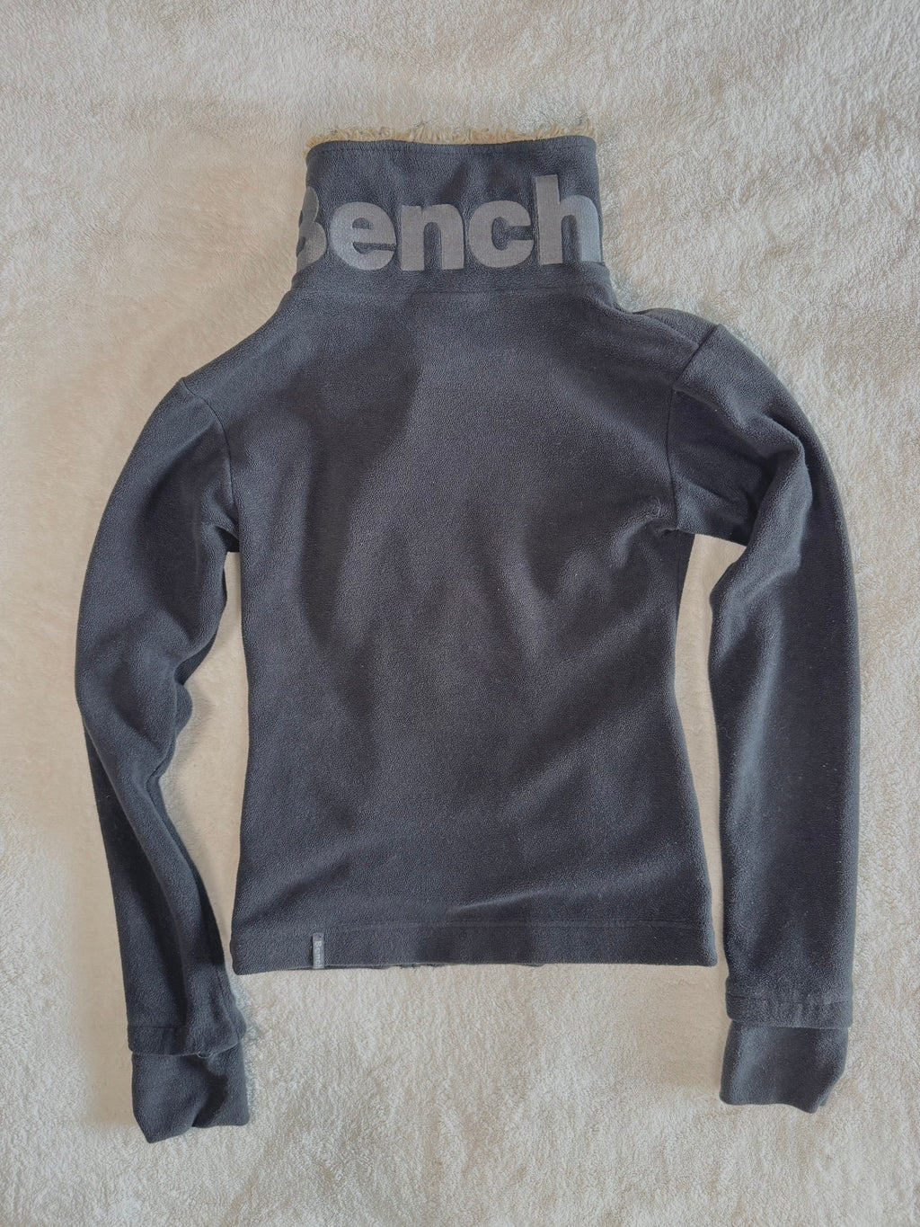 y2k vintage black asymmetrical zip up fluffy lined fleece jacket