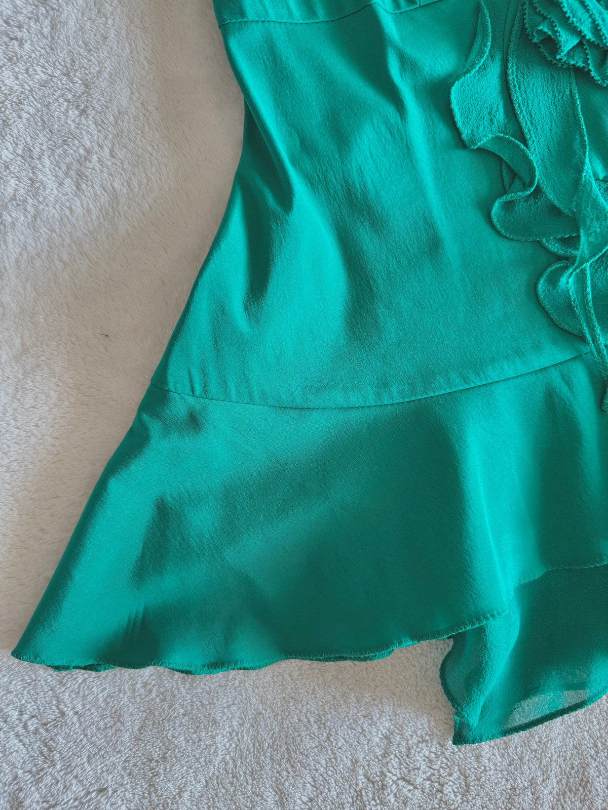 y2k vintage silk emerald green floral layered asymmetrical hem cami top