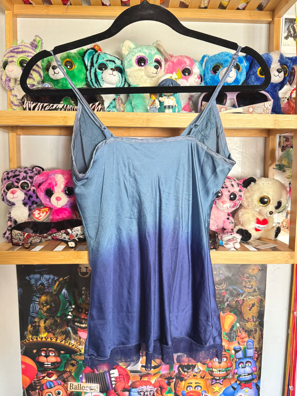 y2k vintage blue ombre effect fitted cami top with jewel embellishments ocean mermaid