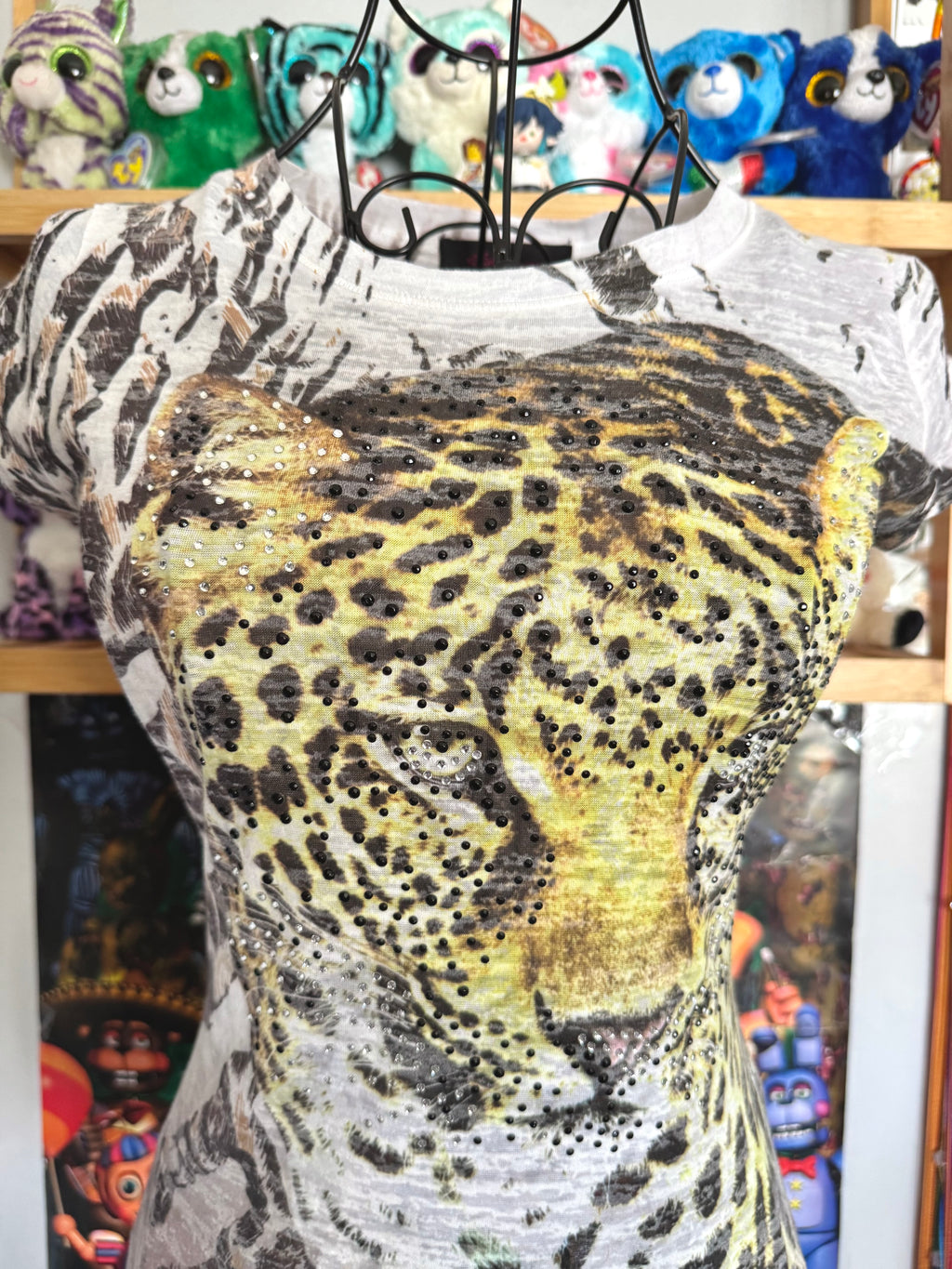 y2k vintage graphic leopard print sheer fitted tee affliction
