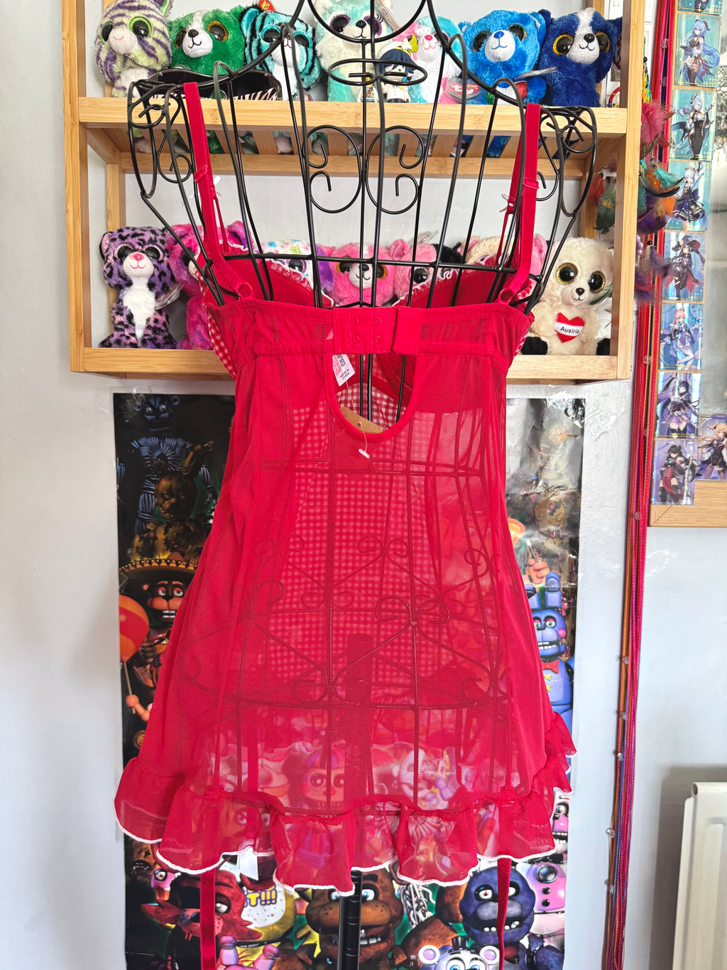 y2k vintage gingham red and white fitted mesh cami top coquette