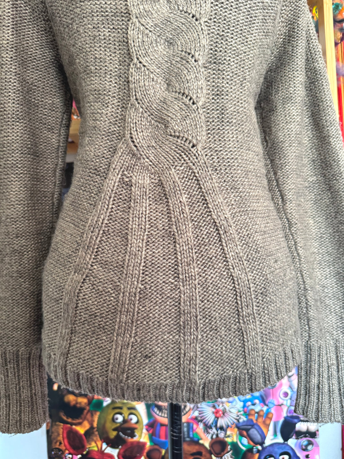 y2k vintage grey brown babydoll chunky knitted button up cardigan