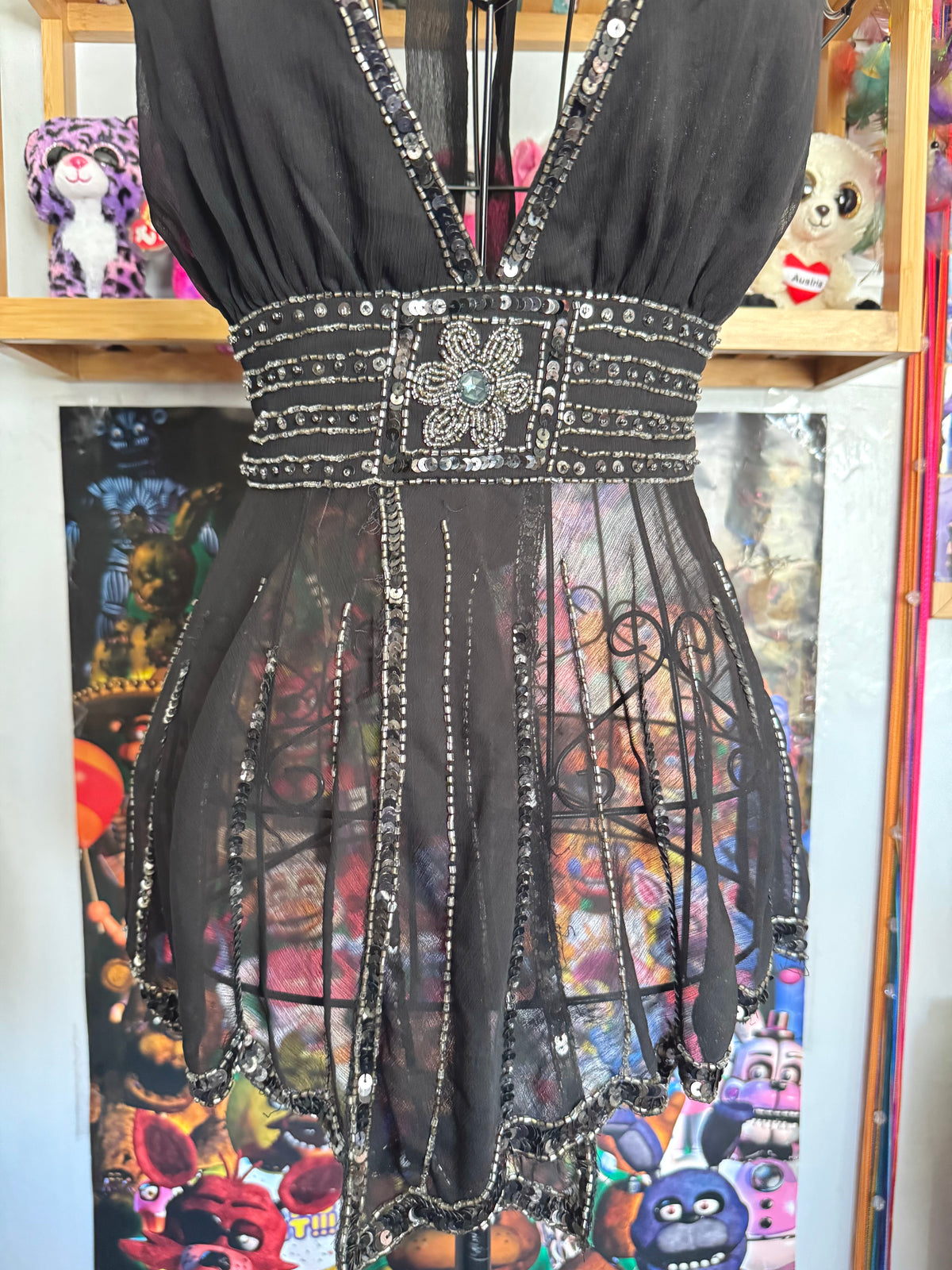 y2k vintage bnwt deadstock backless tie back sequin floral fairy top
