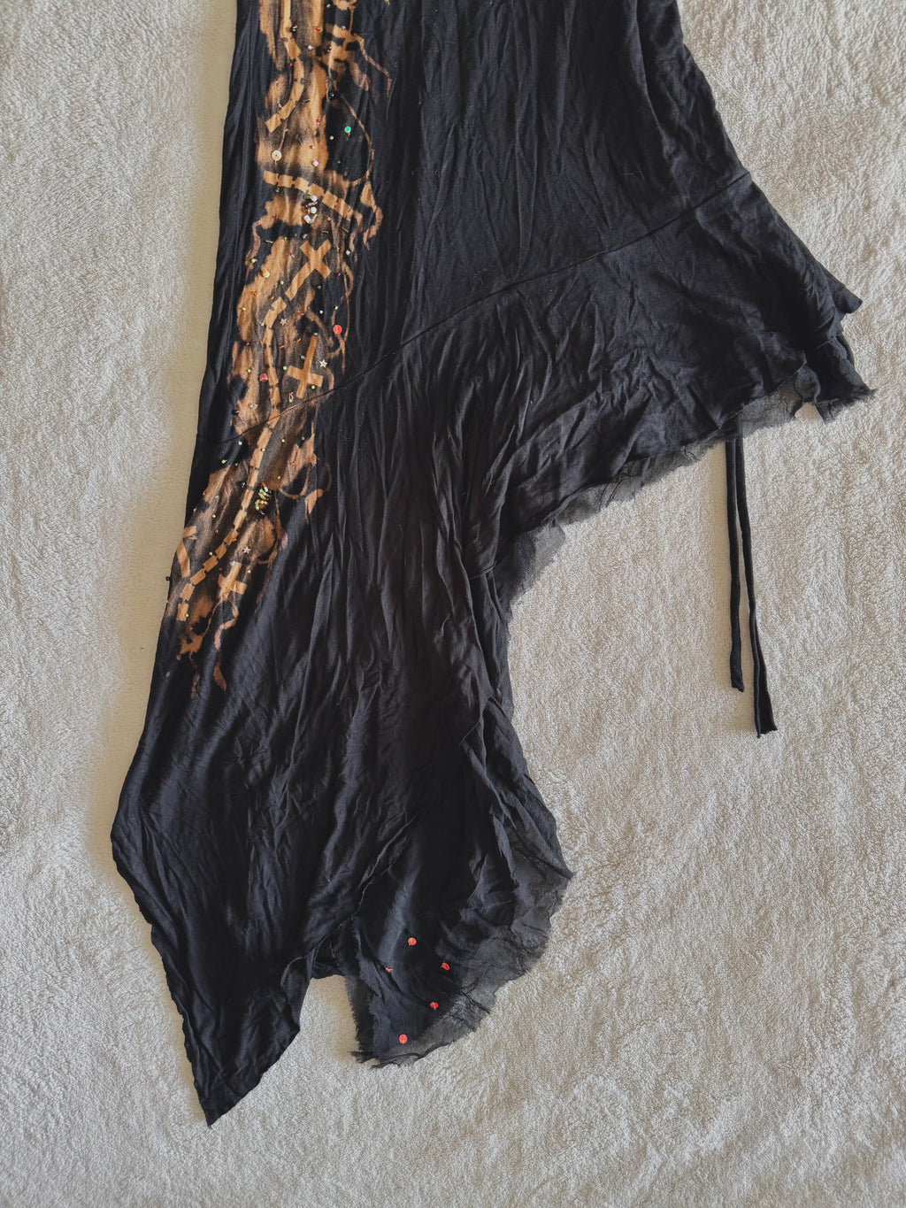 y2k vintage cotton and silk blend asymmetrical halterneck beaded dress