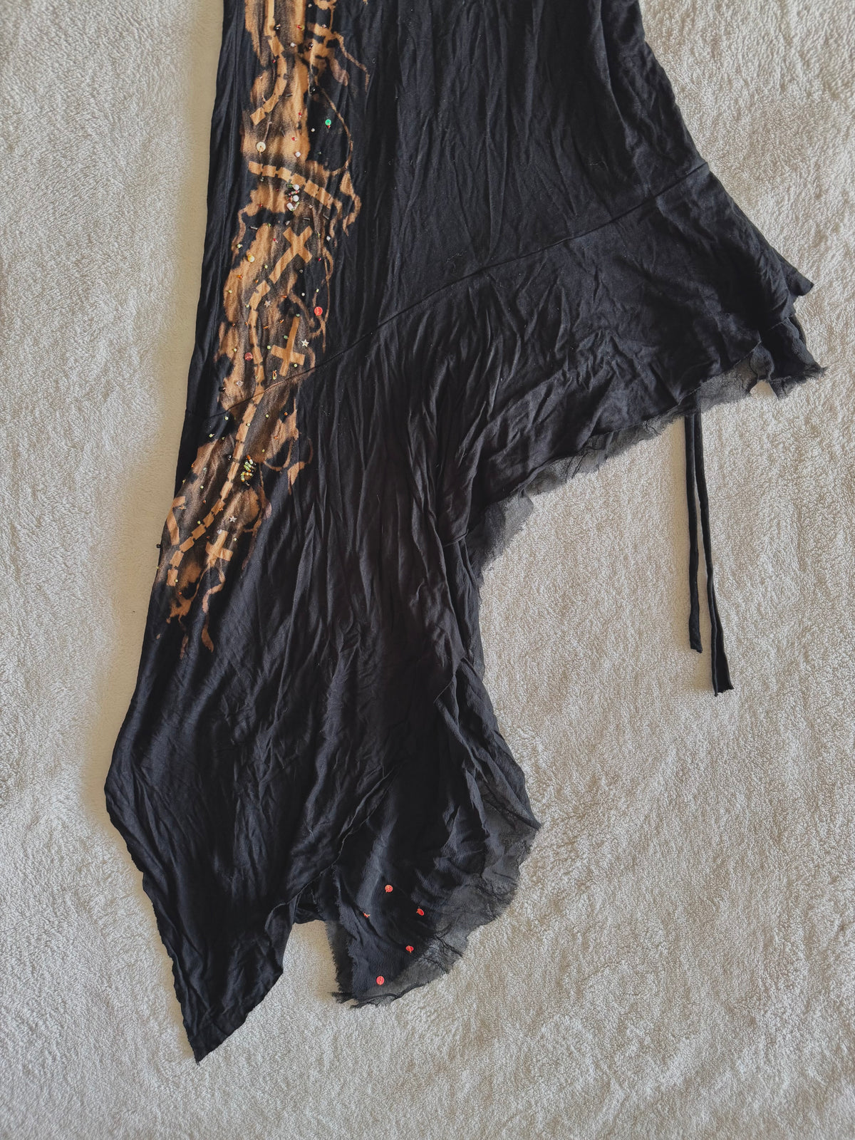 y2k vintage cotton and silk blend asymmetrical halterneck beaded dress