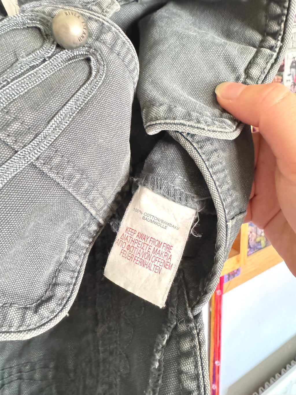 y2k vintage blueish grey denim distressed military inspired hook up waistcoat steampunk