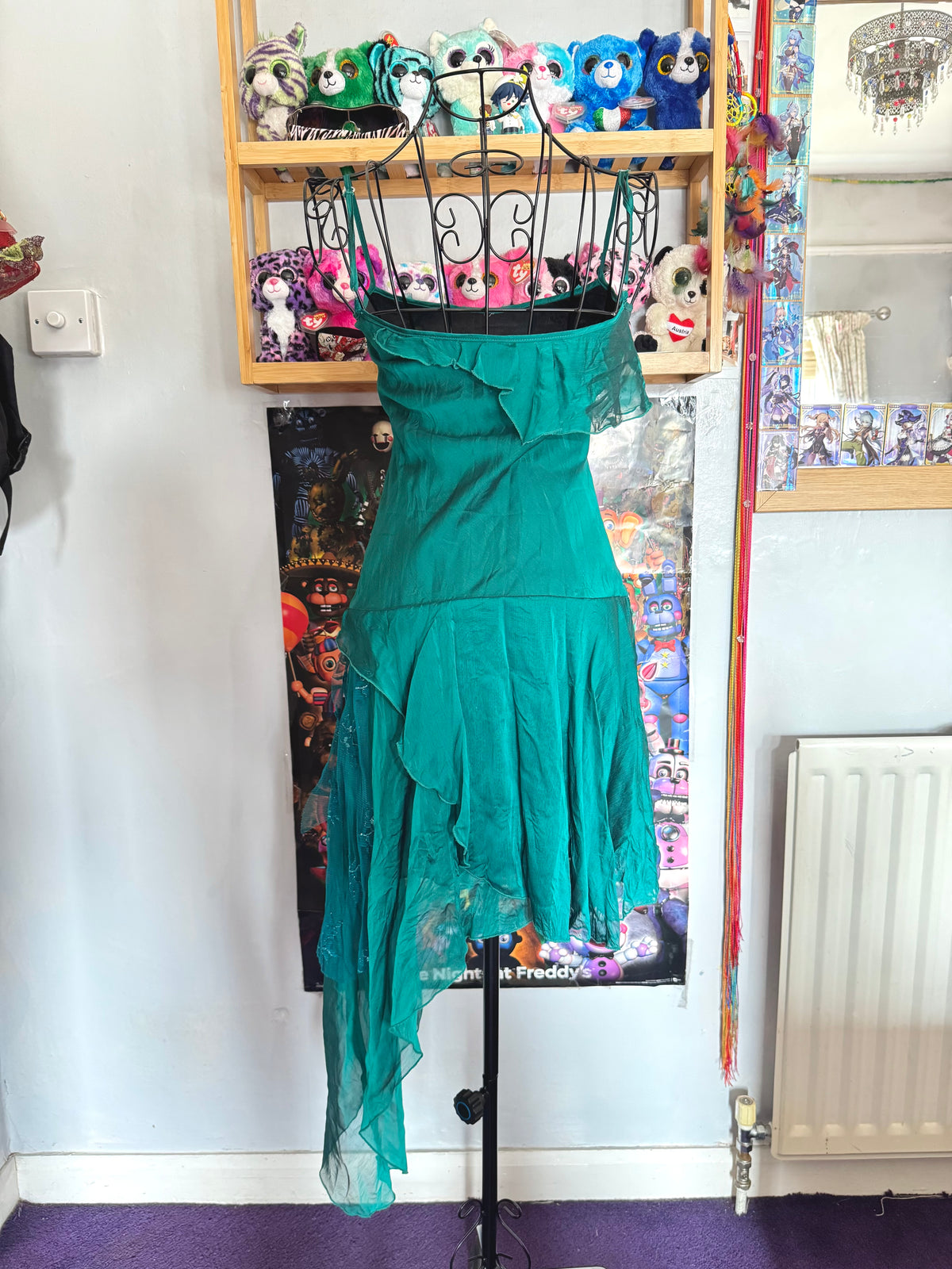 y2k vintage asymmetrical fairycore midi dress with sequins, lace panels and earthy tone