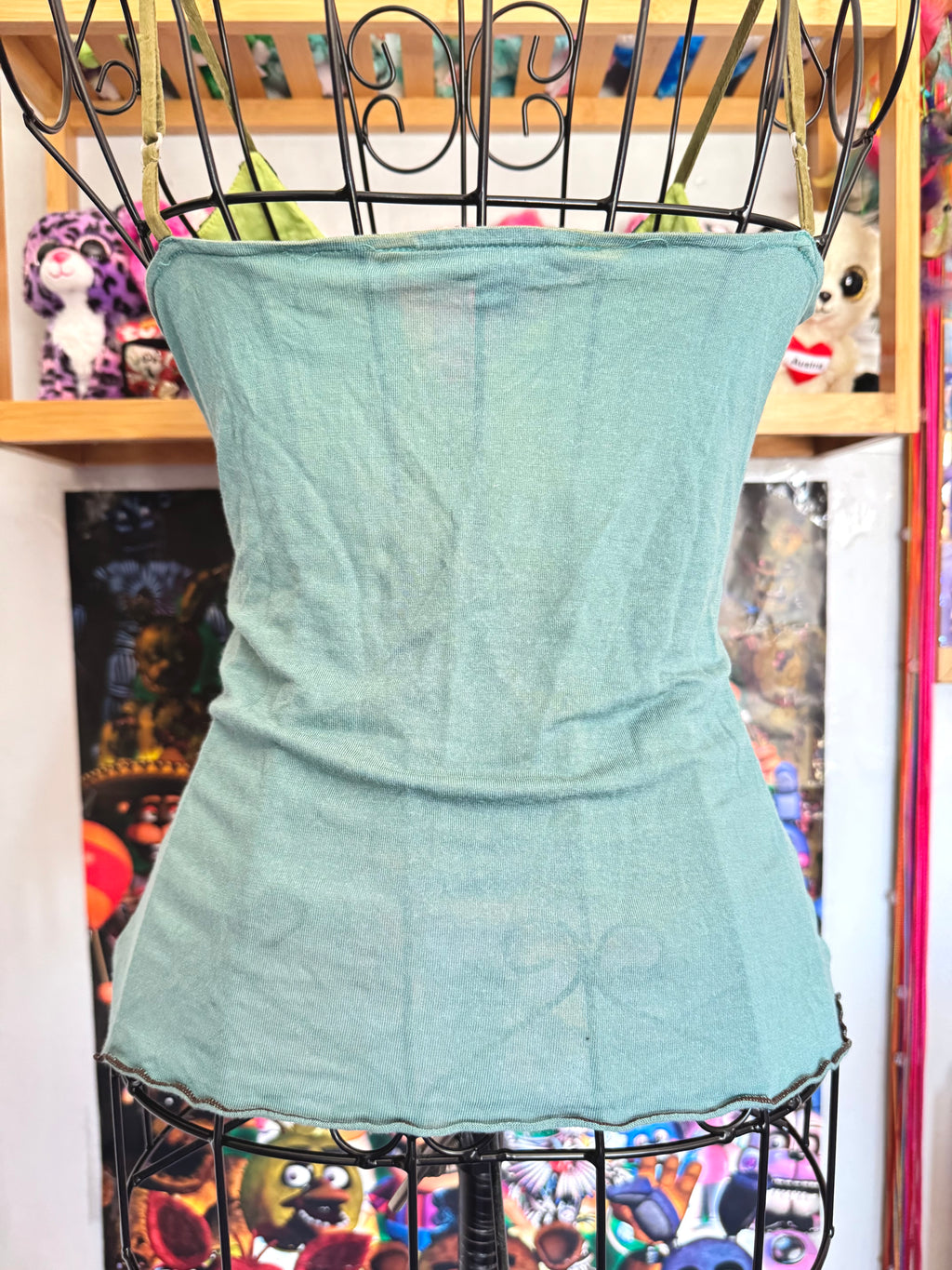 y2k vintage silk forest green beaded velvet camisole top earthy fairy