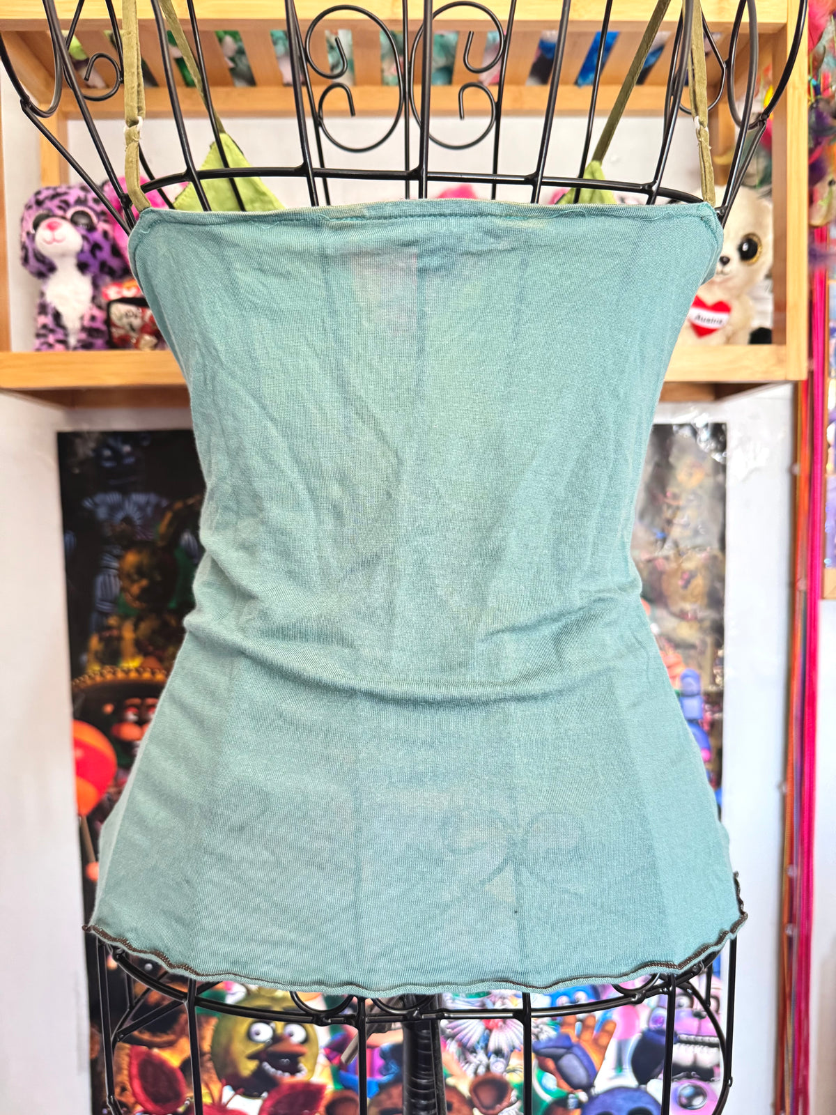 y2k vintage silk forest green beaded velvet camisole top earthy fairy