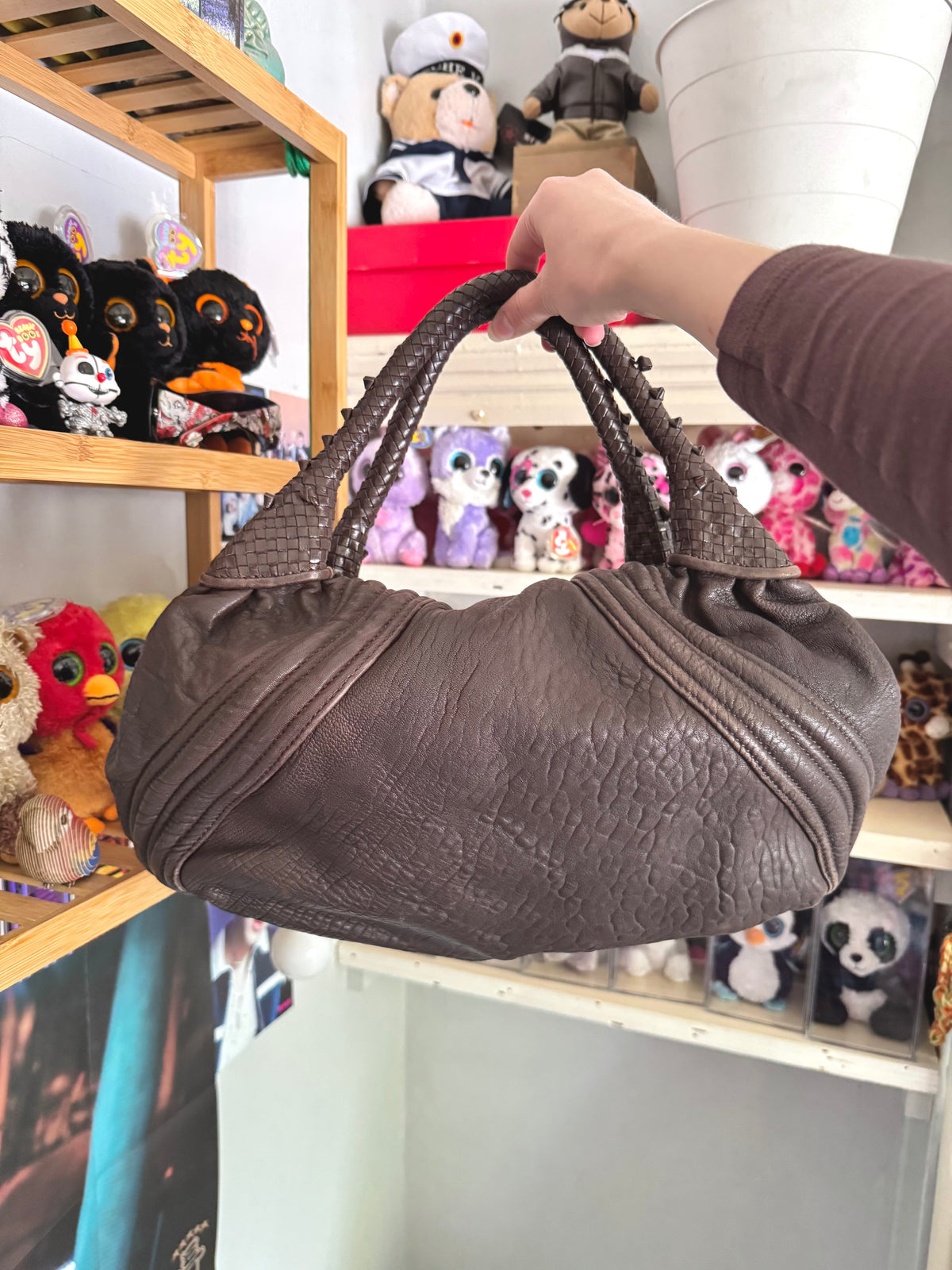 y2k vintage 2005 brown nappa calfskin leather boho slouchy Fendi Spy bag