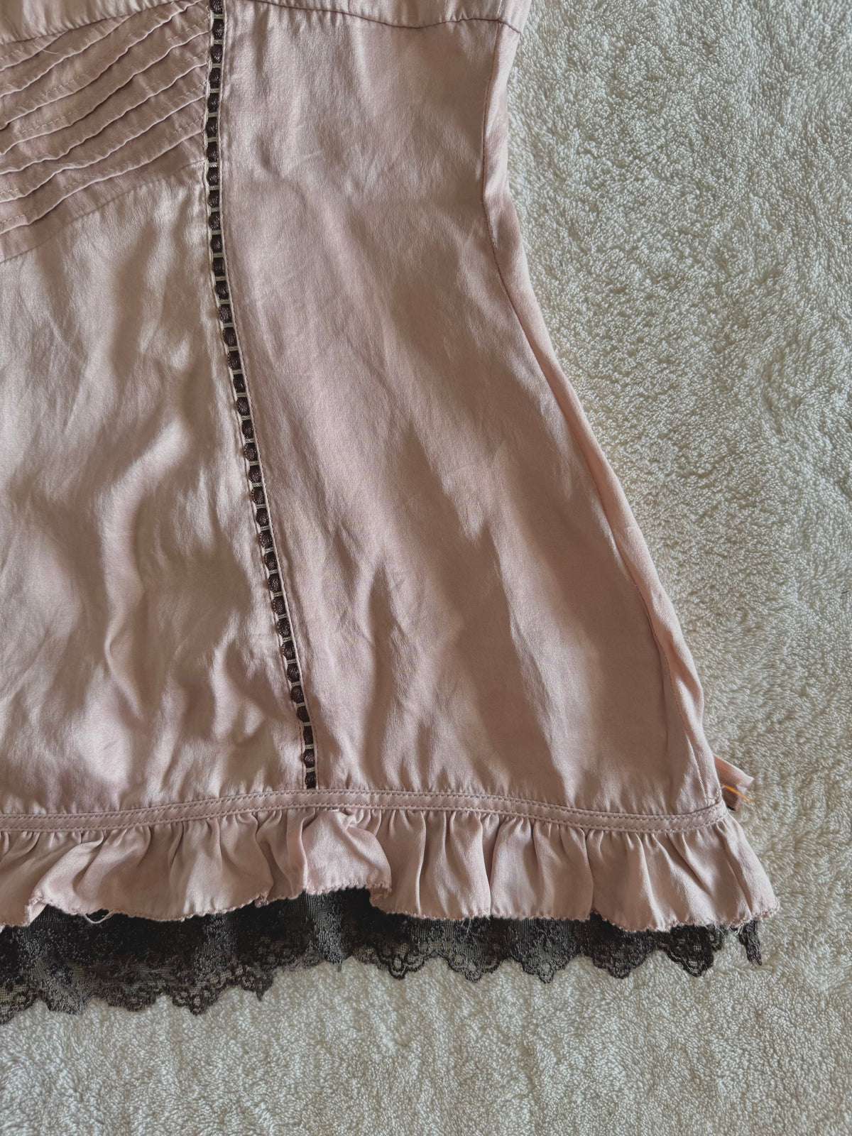 y2k vintage dusky pink silk cami top with 3D flowers embellished