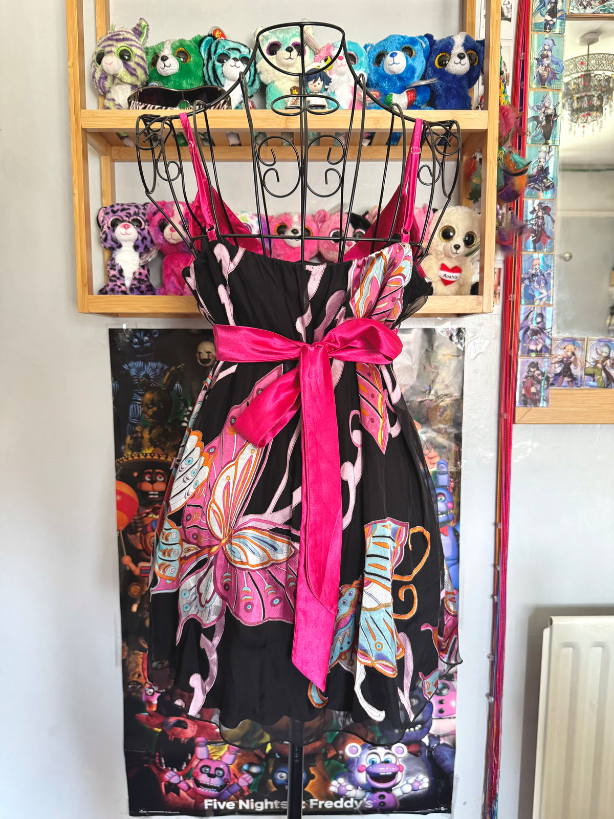 y2k vintage silk black and pink tie back butterfly cami top