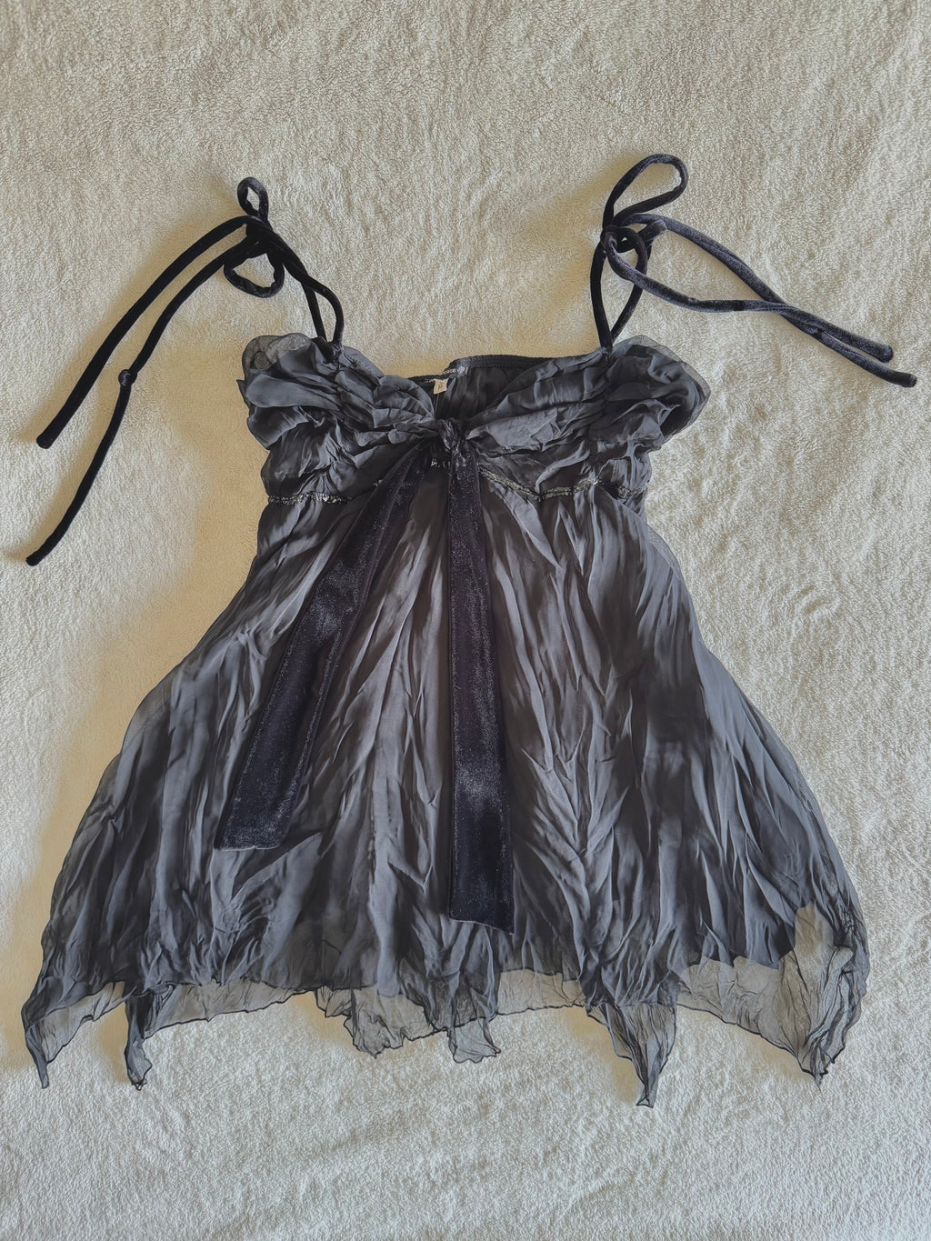 y2k vintage black and grey layered floaty babydoll cami top with velvet accents