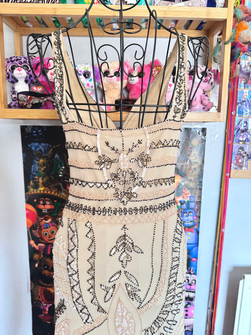 y2k vintage incredible heavily beaded beige midaxi dress 20’s gatsby style