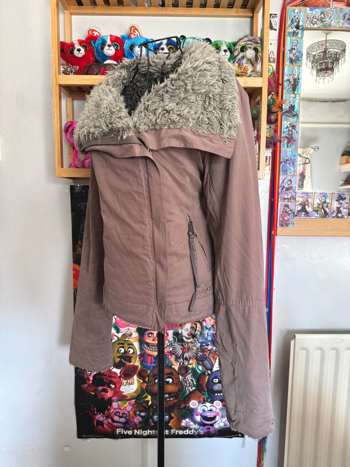 y2k vintage chocolate brown fitted faux fur lined zip up jacket