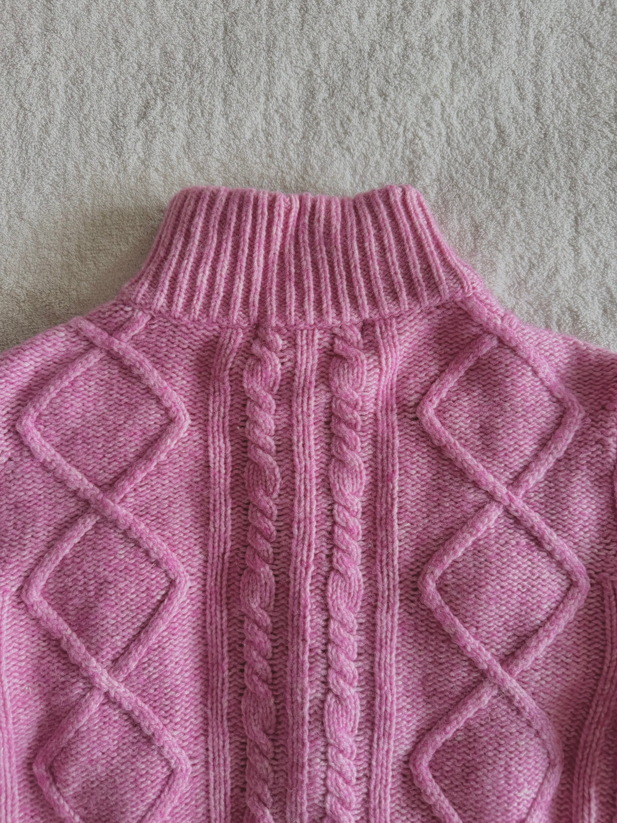 y2k vintage pink fitted cropped chunky cosy zip up jumper with bobbles