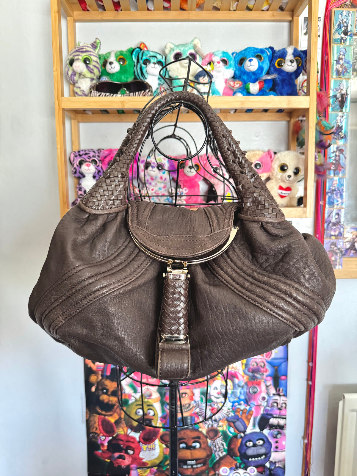 y2k vintage 2005 brown nappa calfskin leather boho slouchy Fendi Spy bag