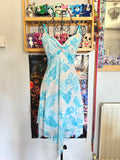 y2k vintage tie back turquoise blue mesh asymmetrical lettuce hem mini dress