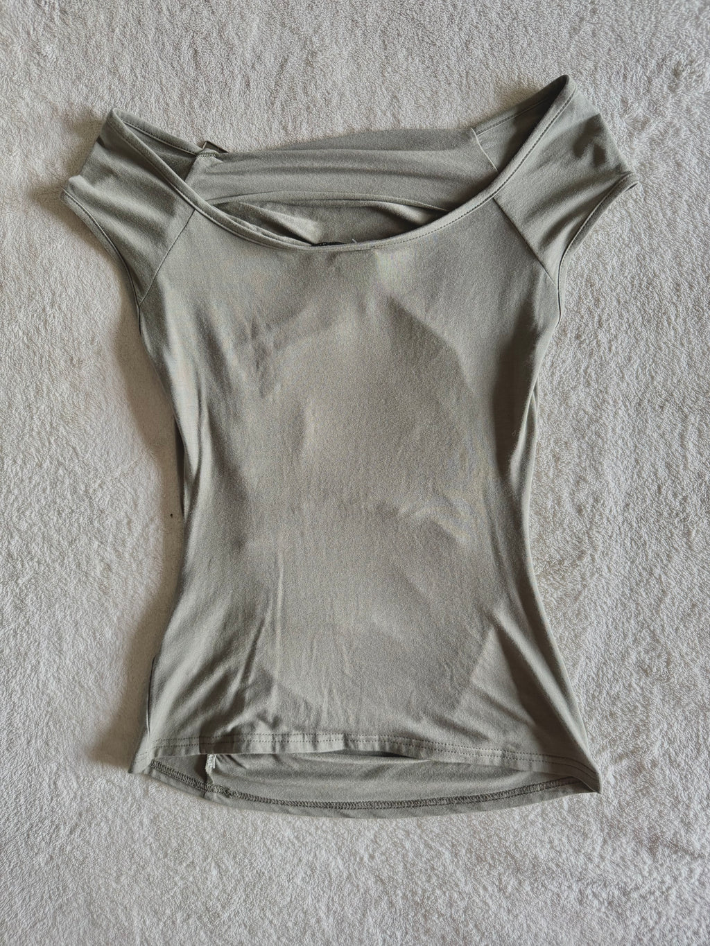 y2k vintage khaki green ruched fitted off shoulder fitted top with golden buckle detail