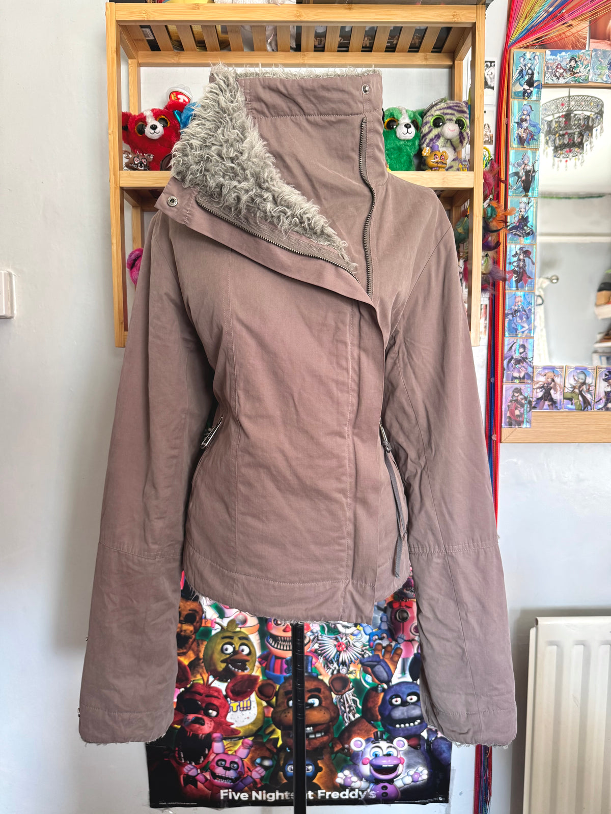 y2k vintage chocolate brown fitted faux fur lined zip up jacket