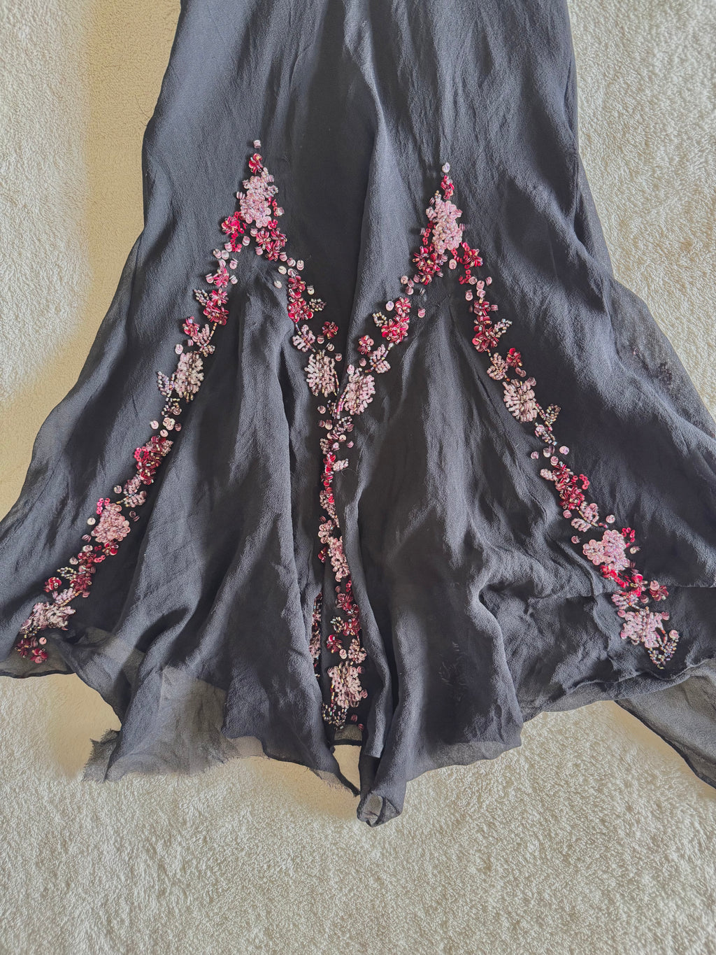 vintage 90’s silk black fairy hanky hem beaded mini dress