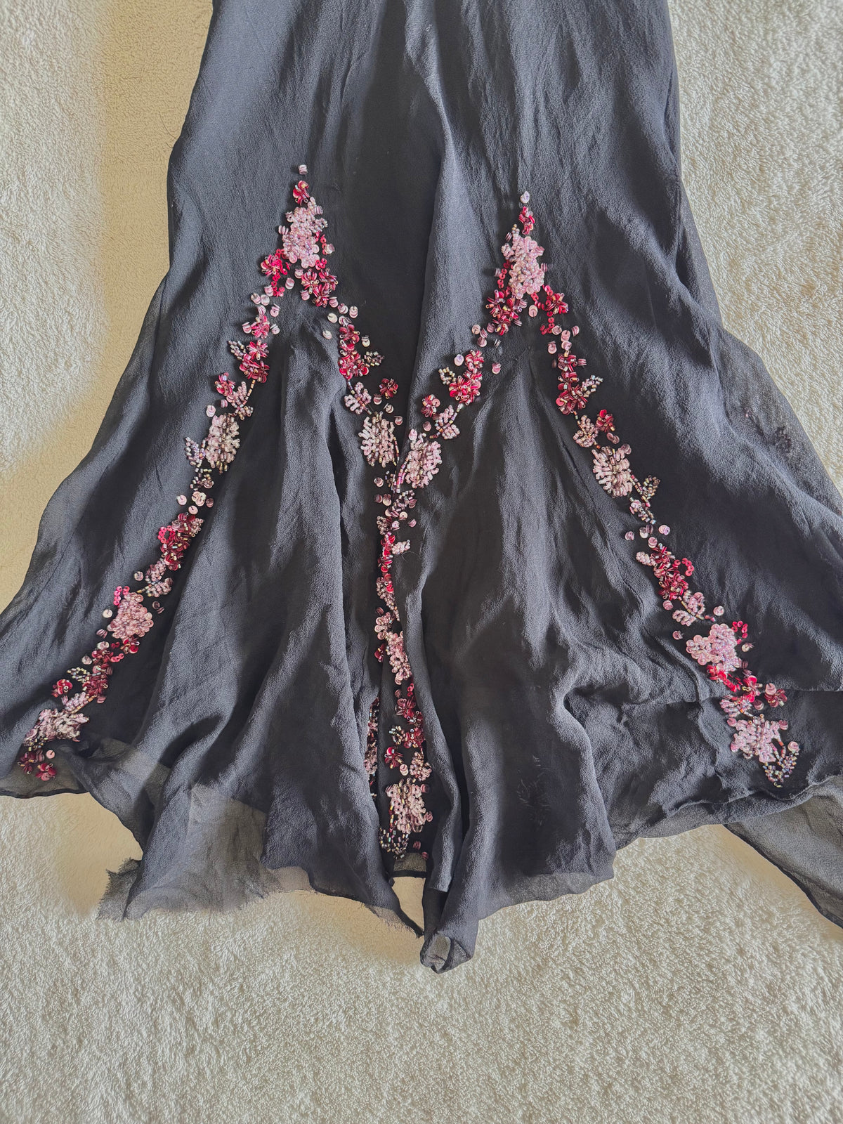 vintage 90’s silk black fairy hanky hem beaded mini dress