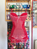y2k vintage gingham red and white fitted mesh cami top coquette