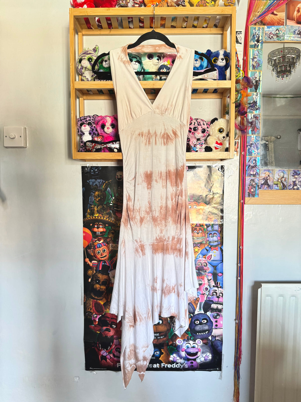 y2k vintage tie dye fitted halter midi dress with asymmetrical fairy hem