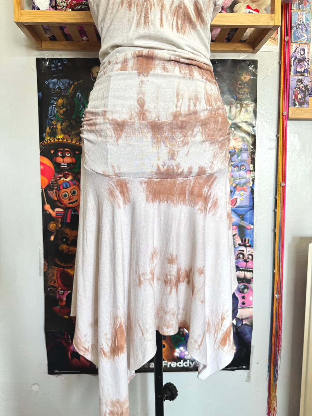y2k vintage tie dye fitted halter midi dress with asymmetrical fairy hem