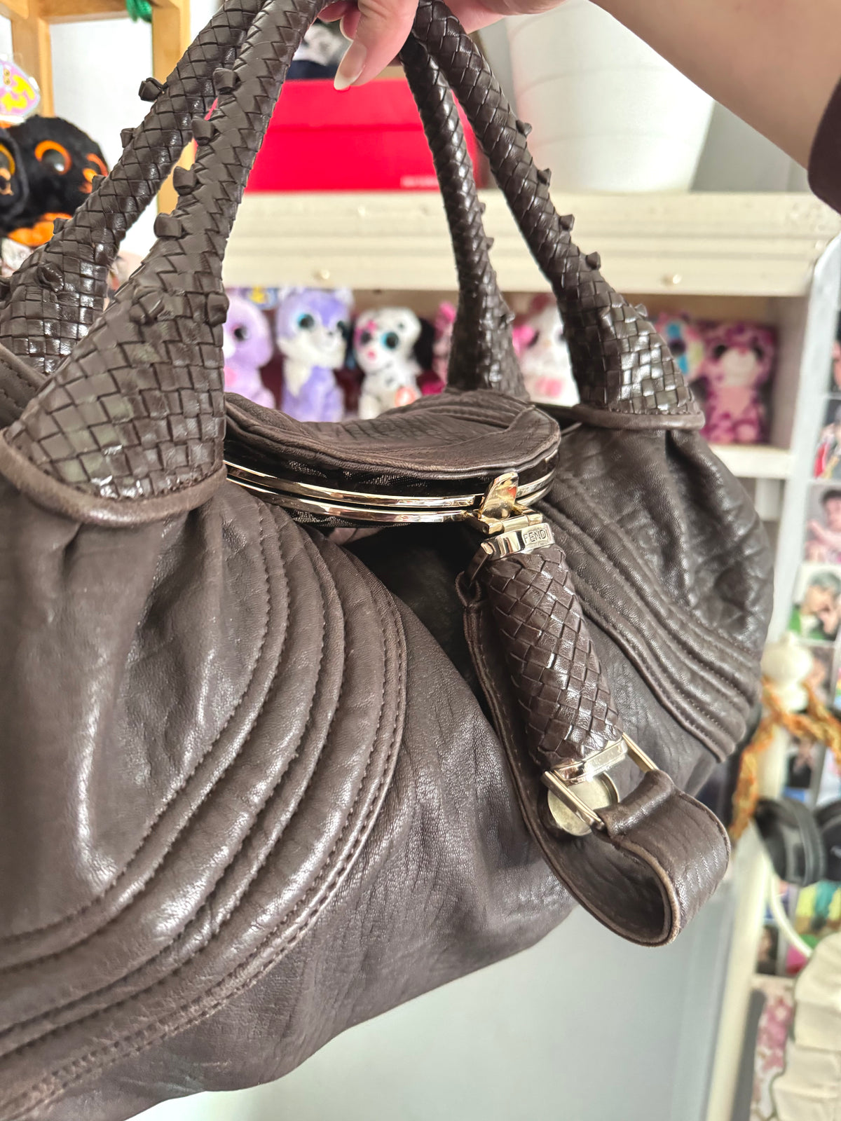 y2k vintage 2005 brown nappa calfskin leather boho slouchy Fendi Spy bag