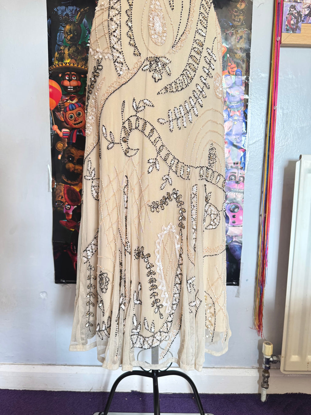 y2k vintage incredible heavily beaded beige midaxi dress 20’s gatsby style