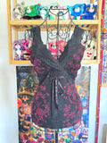 y2k vintage black and pink floral lace trim cami top gothic