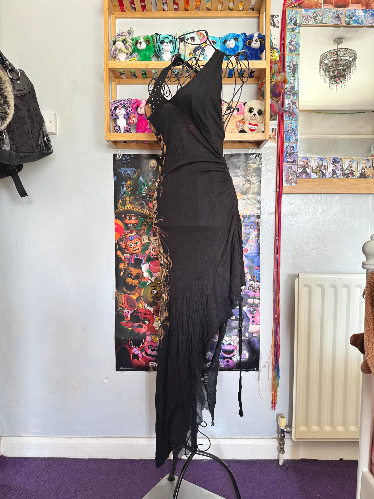 y2k vintage cotton and silk blend asymmetrical halterneck beaded dress