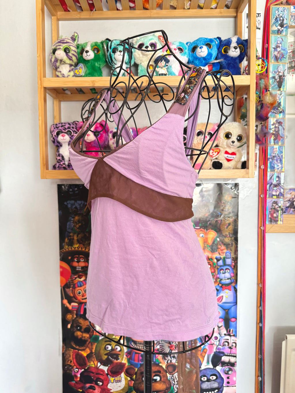 y2k vintage fitted lilac tie back jewelled cami top