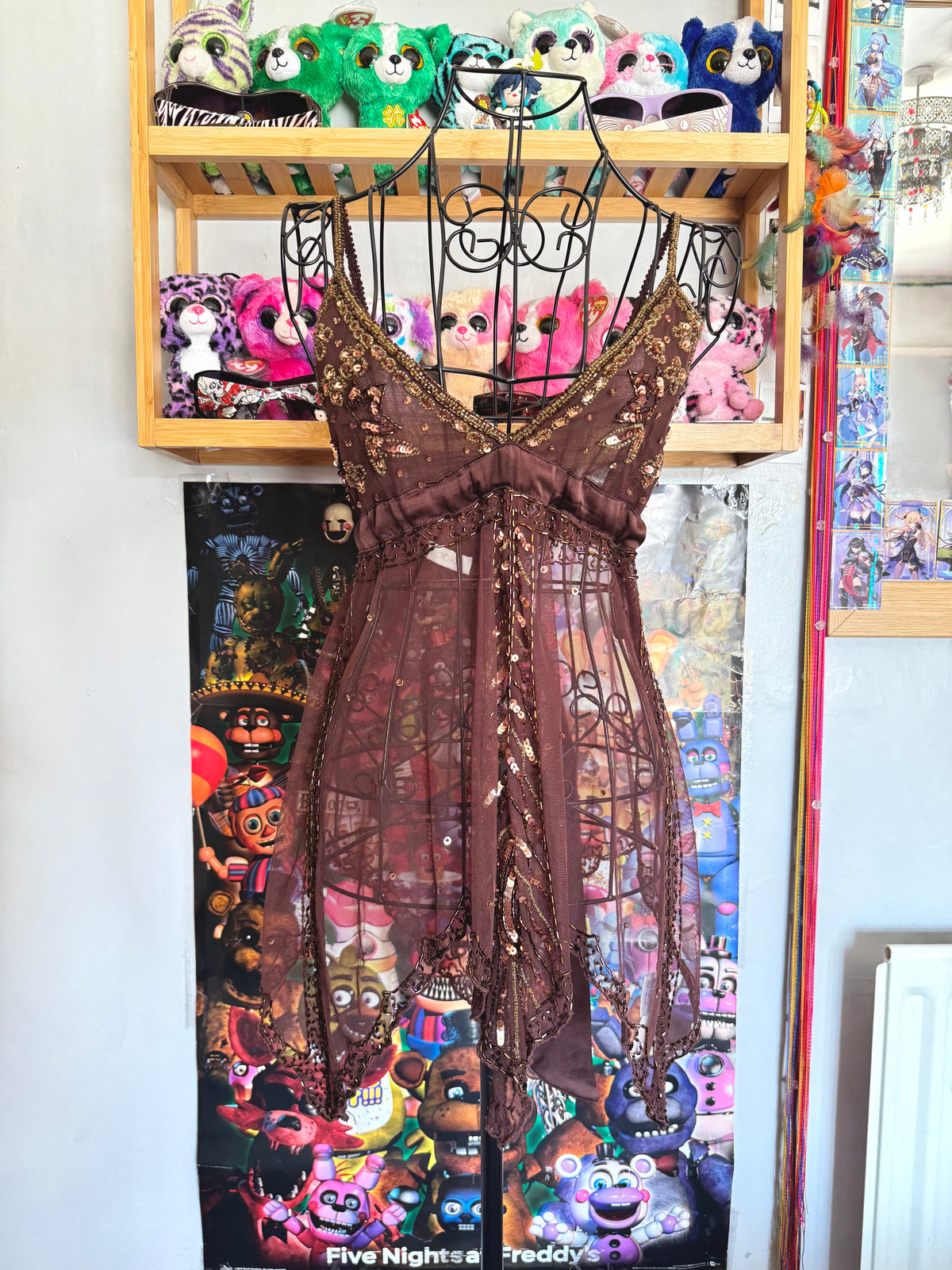 y2k vintage chocolate brown sequin embellished tie back floaty fairycore cami top earthy