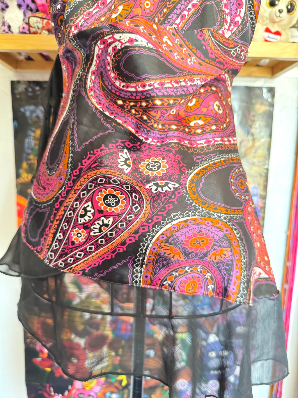 y2k vintage paisley print dragonfruit asymmetrical hem cami top