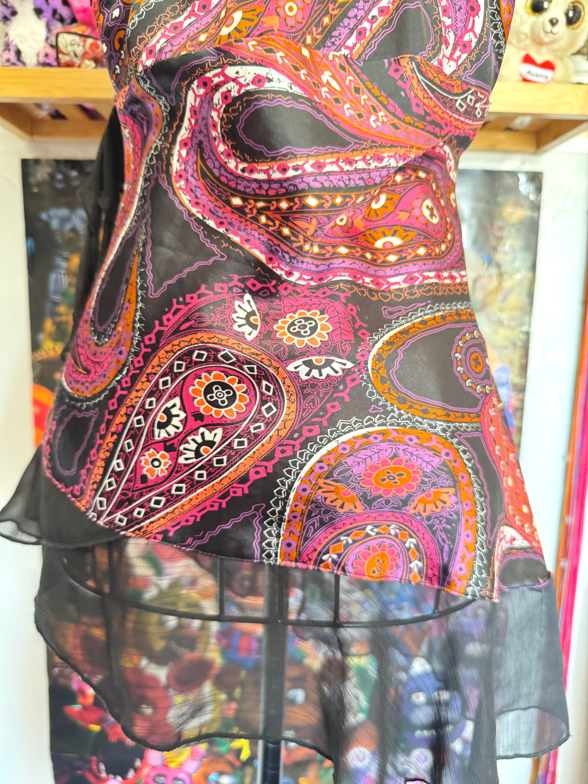 y2k vintage paisley print dragonfruit asymmetrical hem cami top
