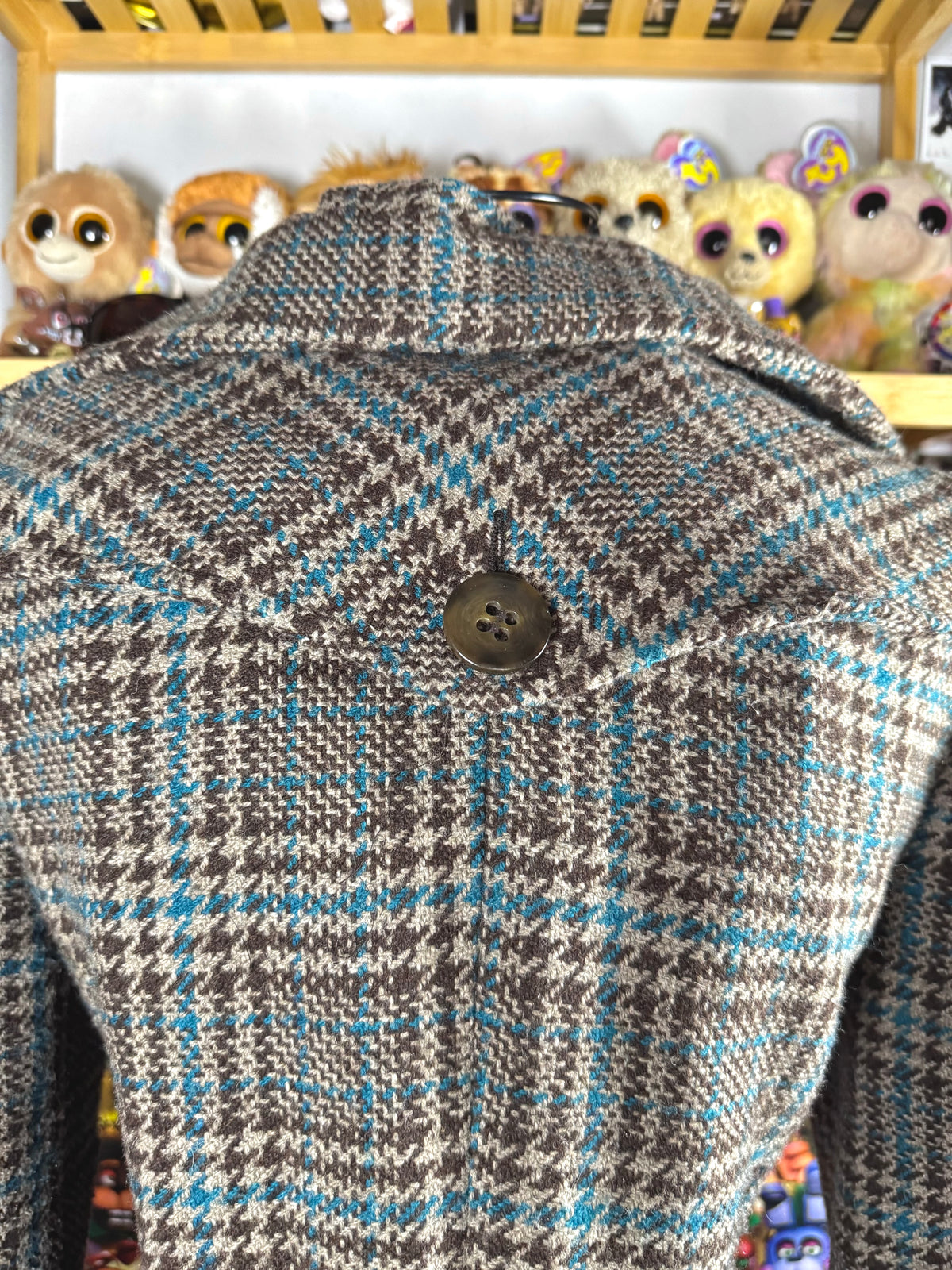 y2k vintage funnel neck plaid button up peacoat with detachable adjustable belt