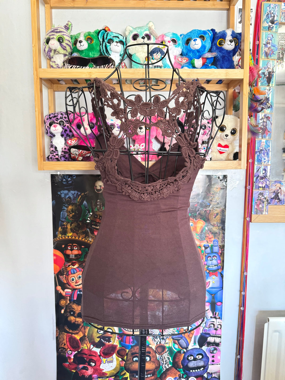 y2k vintage chocolate brown ruched fitted lace back cami top