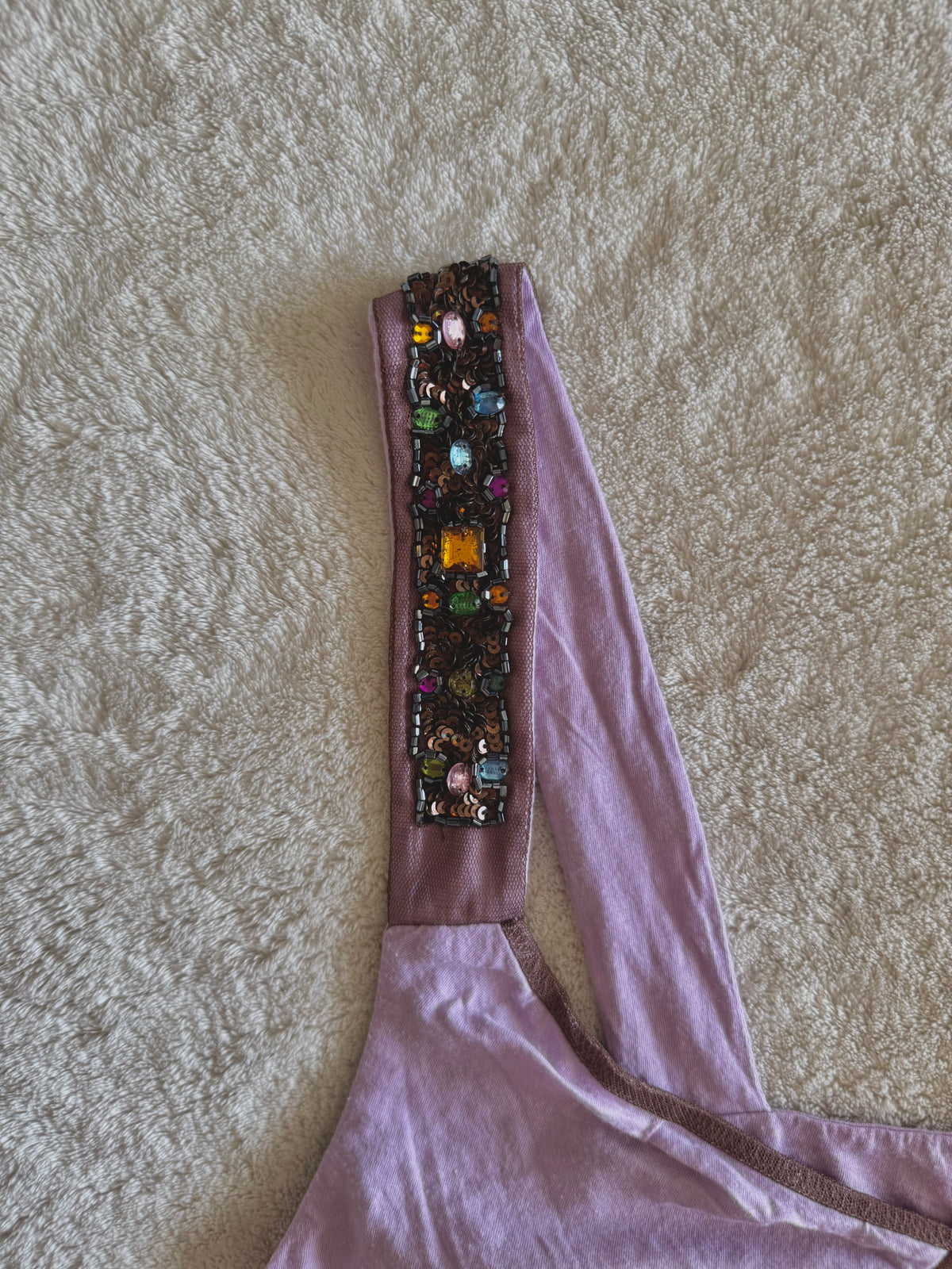 y2k vintage fitted lilac tie back jewelled cami top