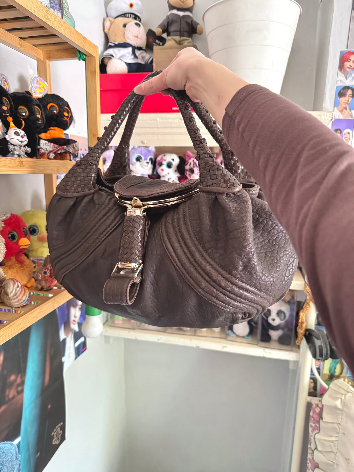 y2k vintage 2005 brown nappa calfskin leather boho slouchy Fendi Spy bag