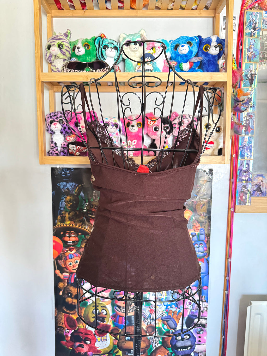 y2k vintage chocolate brown wrap style low cut sequin embellishment asymmetrical hem cami top