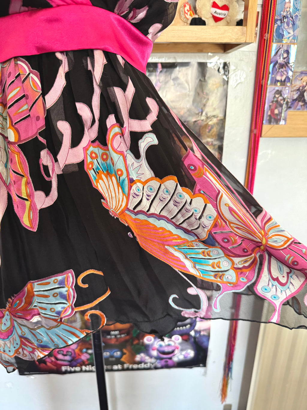 y2k vintage silk black and pink tie back butterfly cami top